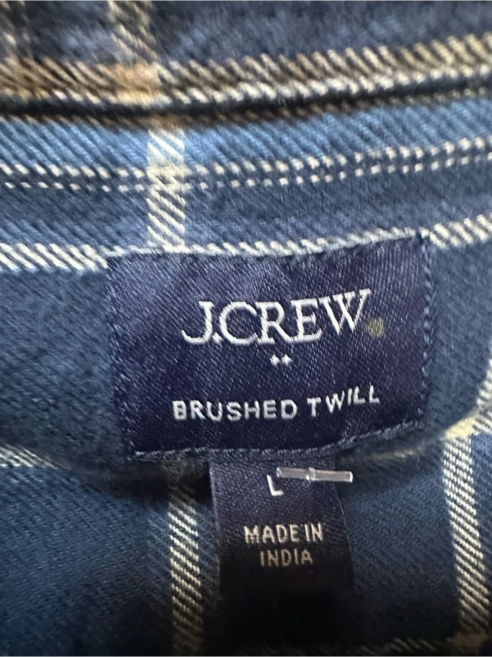 J. Crew Brushed Twill Navy and Cream Plaid Long-Sleeve Button-Down Shirt man L